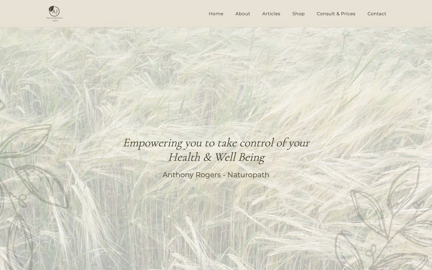 AJ Naturopathic Care website homepage